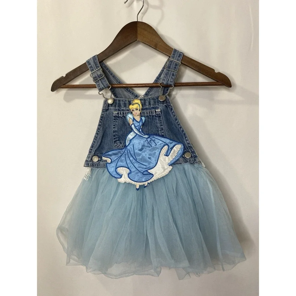 Upcycled Oshkosh B'Gosh Girls Dress Cinderella Ballet Tu Tu Overalls Disney Blue